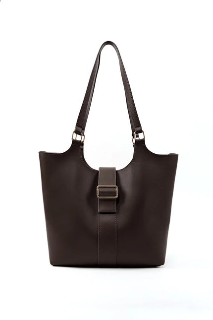 Brown Faux Leather Snap Closure Crossbody Hand Bag Single Compartment