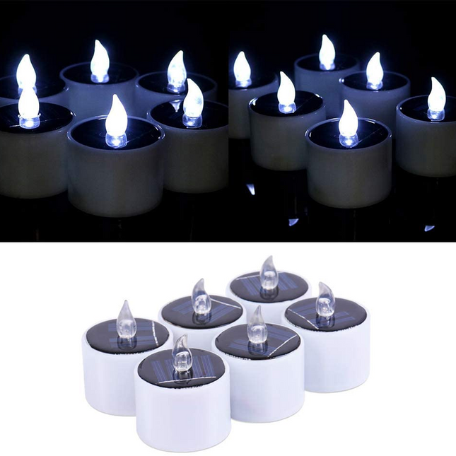 6PCS Waterproof Smokeless Solar Candles Lights Flame Light