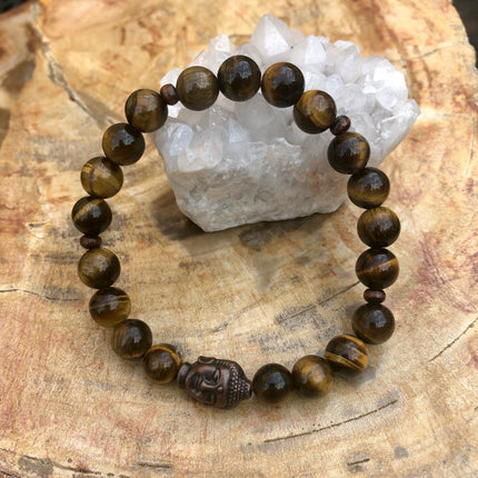 Tiger Eye & Buddha Gemstone Bracelet! Natural Gemstones!