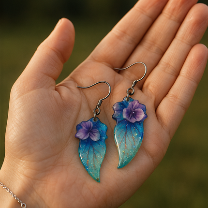 Fairy Butterfly Wings Earrings • Cyan • Gold Leaf & Sparkling Dust