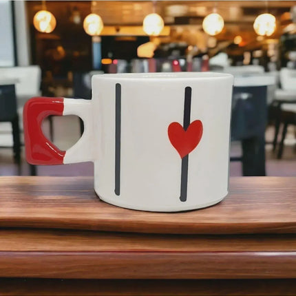 Ceramic Heart Mugs Set with Red Heart Design for Elegant Gifts