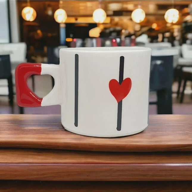 Ceramic Heart Mugs Set with Red Heart Design for Elegant Gifts