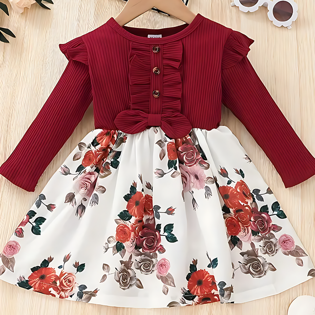 Girl's Lycra Floral Printed Frock Dress for Girls 3-4 years