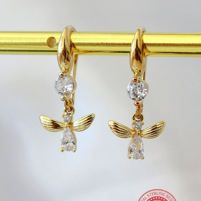 18 Karat Bee Hook Earrings