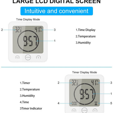 Waterproof Shower Clock Timer Clock with Alarm