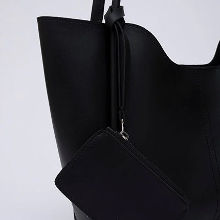 Black SHK108 faux leather women hand shoulder bag with wallet makeup