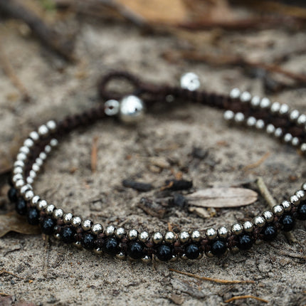 Black Band Boho Silver Anklet