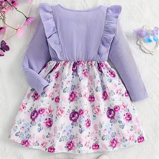 Girl's Lycra Floral Printed Frock Dress for Girls 3-4 year