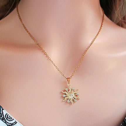 24 Karats CZ Sun Pendant Necklace