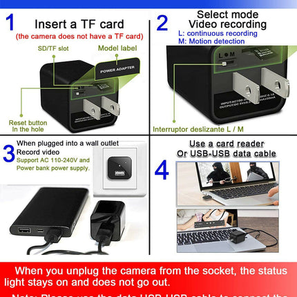 Hidden Camera HD 1080P USB Charger Home Security