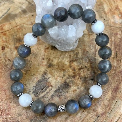 Blue Flash Labradorite & Rainbow Moonstone Stretch Bracelet!