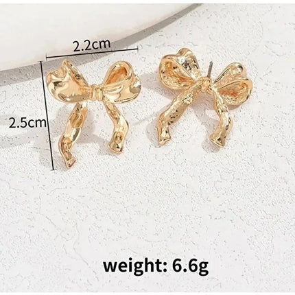 Gold Small Bow Drop Earrings for Women Elegant Delicate Jewelry