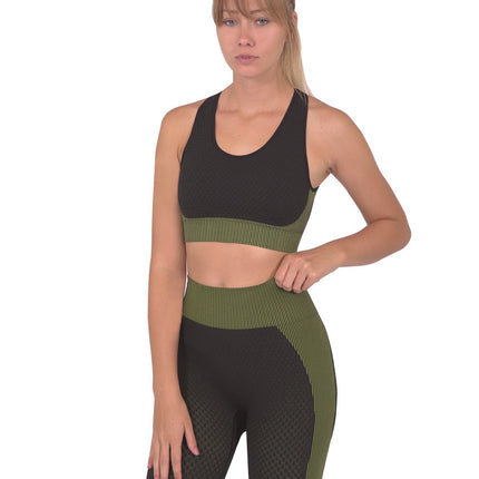 Trois Seamless Sports Bra - Black with Green