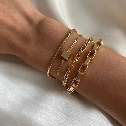 Bracelet Set Adjustable Four Piece Stackable Modern Minimalist Jewelry