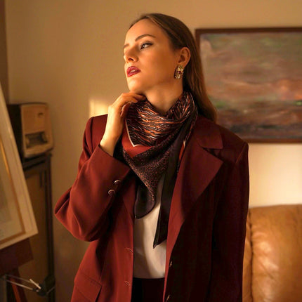 Animal Print - Brown-Brick - 100% Silk Scarf