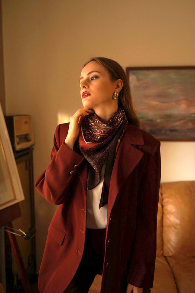 Animal Print - Brown-Brick - 100% Silk Scarf