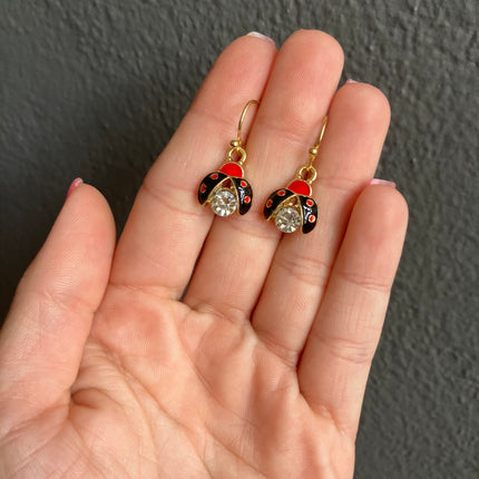 Handmade Lucky Ladybug Earrings, 18K Gold plated