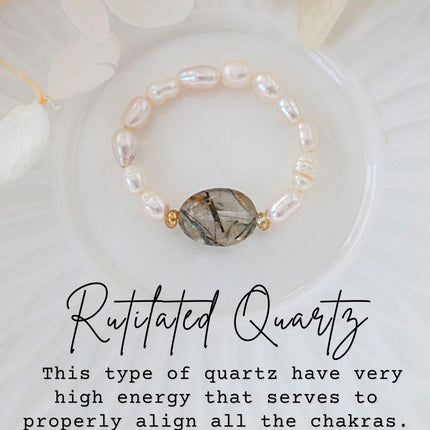 Elastic Rings with Natural Crystals & Freshwater Pearls