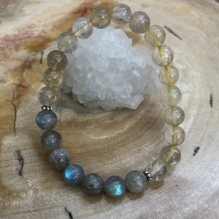 Citrine & Blue Flash Labradorite Stretch Bracelet! Natural Gemstones!