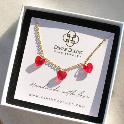 3 Red Hearts 24 Karat Gold Necklace