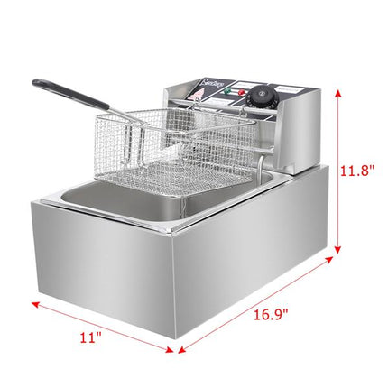2500W MAX 110V 6.3QT/6L Stainless Steel Single Cylinder Electric Fryer