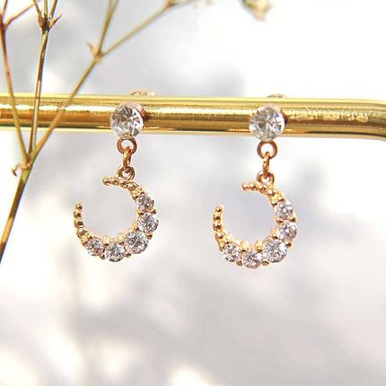 24 Karat Moon Cubic Zirconia Stud Earrings