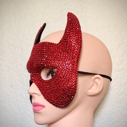 Red Rhinestone Devil Horn Masquerade Mask: Costume Party Accessory