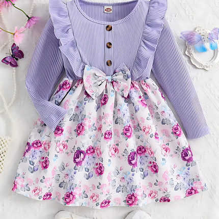 Girl's Lycra Floral Printed Frock Dress for Girls 3-4 year