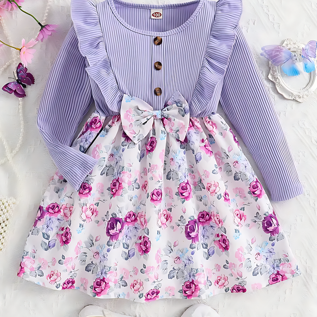 Girl's Lycra Floral Printed Frock Dress for Girls 3-4 year