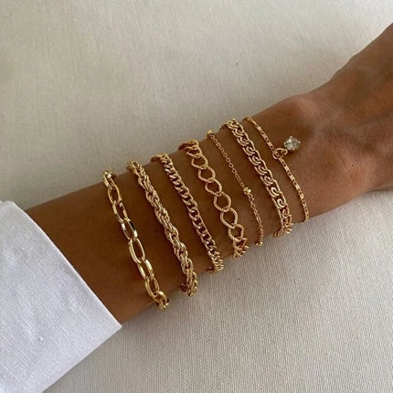 Crystal Stone Bracelet Set Seven Piece Layered Adjustable Jewelry