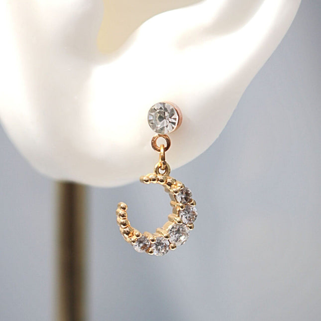 24 Karat Moon Cubic Zirconia Stud Earrings