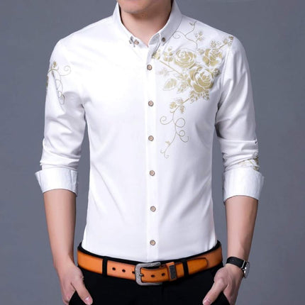 Mens Slim Fit Long Sleeve Floral Shirt