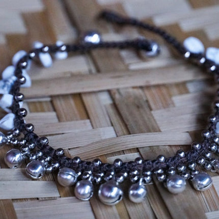 White Silver Bell Boho Anklet