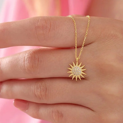 925 Sterling Silver Gold Plated Sun Pendant with White Zircon Stone