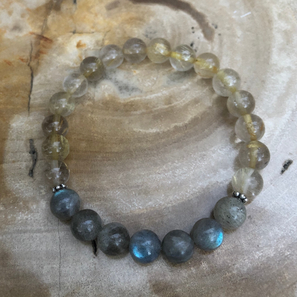 Citrine & Blue Flash Labradorite Stretch Bracelet! Natural Gemstones!