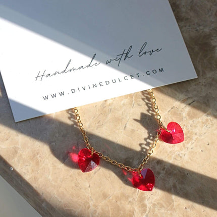 3 Red Hearts 24 Karat Gold Necklace