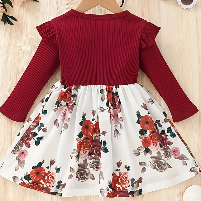Girl's Lycra Floral Printed Frock Dress for Girls 3-4 years