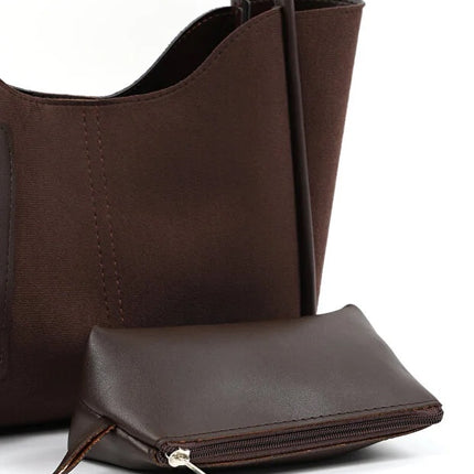 Brown suede SHK108 women hand and shoulder bag with wallet and makeup