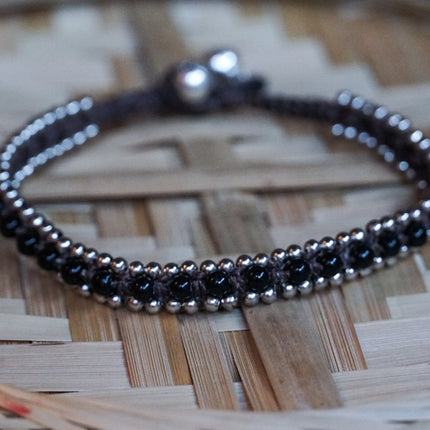 Black Band Boho Silver Anklet