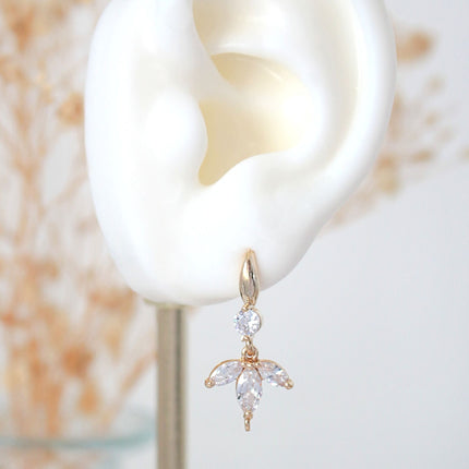 "Bloom" 24 Karats Cubic Zirconia Flower Petals Hook Earrings