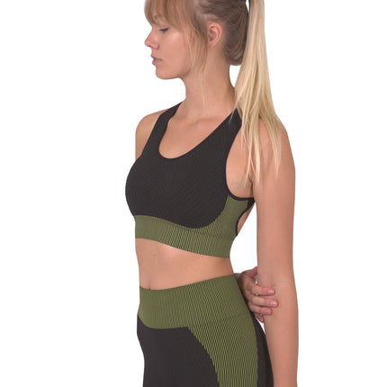Trois Seamless Sports Bra - Black with Green