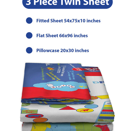 Playtime Bed Sheets Twin. 65 Fun Interactive Games & Puzzles. Blue