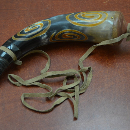 Swirl Black Powder Buffalo Horn With Leather Strap