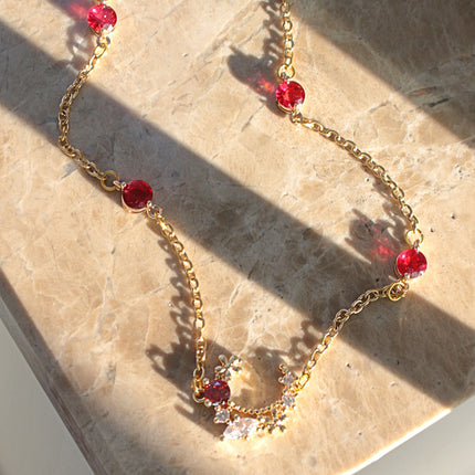 “Fairy Garden” 24K Red CZ Necklace