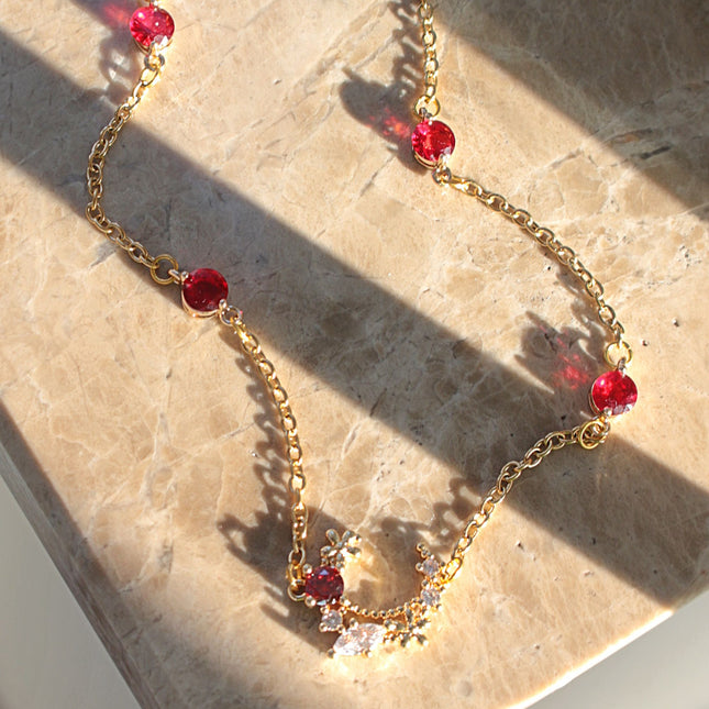 “Fairy Garden” 24K Red CZ Necklace