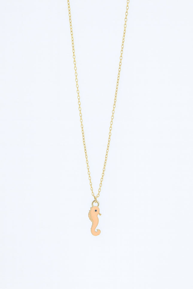 Stainless Steel Cream Enamel Seahorse Necklace for Women