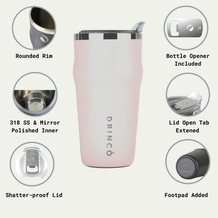 DRINCO 20oz Insulated Tumbler Beer Mug-Bottle Opener THOR-(Pale Pink)