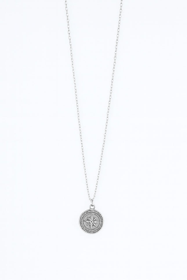 Stainless Steel Silver Compass Necklace for Women