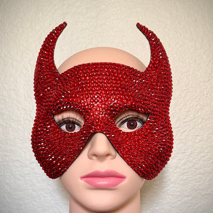 Red Rhinestone Devil Horn Masquerade Mask: Costume Party Accessory