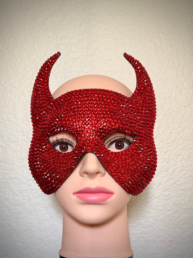 Red Rhinestone Devil Horn Masquerade Mask: Costume Party Accessory